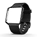 UMTELE Silicone Replacement Band with Gunmetal Frame for Fitbit Blaze Smart Fitness Watch, Small, Black