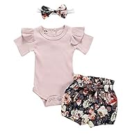 Heberry Toddler Baby Girls Bodysuit Romper Floral Pattern Shorts Clothes Set Pink