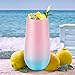 Stemless Wine Tumbler with Lids, Palmula Double Wall Stainless Steel Glass for Wine, Coffee, Drinks, Cocktails, Champagne (Blue Pink)