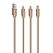 Yafeite USB Charging Cable for iPhone Type-C Android can be Charged for Different Devices at The Same time 3 in 1 Nylon Braided Gold (3.9 feet)