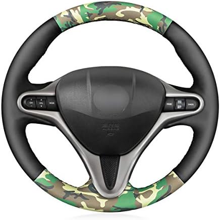 MEWANT Customized Hand-Stitch Sewing Camouflage Pattern and Black Artificial Leather Car Steering Wheel Cover for Honda Civic Civic 8 2006-2011 (3-Spoke)
