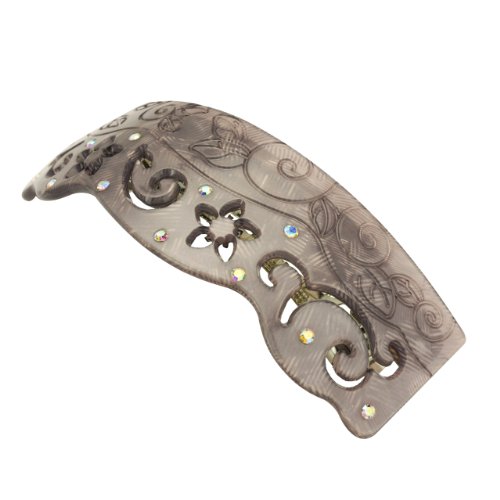 Vine Flower Etched Crystal Rhinestone Hair Barrette - Lavender Gray