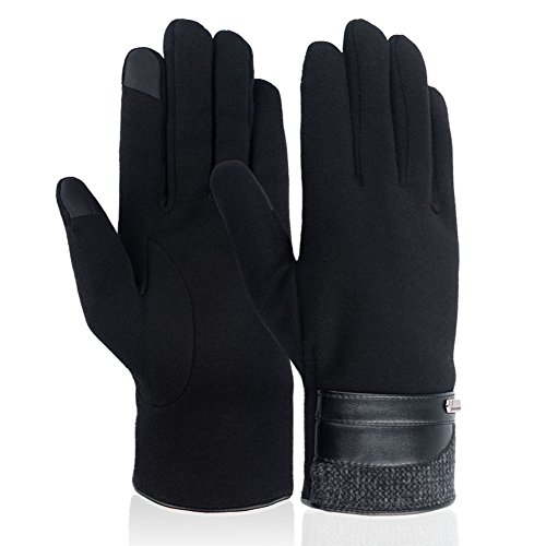 Qshell Mens Fashion Winter Cold Weather Gloves Touch Screen Gloves Texting Gloves Mittens Thick Warm Soft Mitten For Men - Black - Thumbnail 7