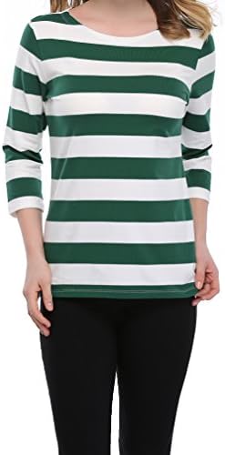 FADTOP Women's 3/4 Sleeves Striped T-Shirt Casual Tops