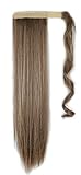 S-noilite Newest Pop Long Straight Curly Wavy Wrap Around on Ponytail Clip in Pony Tail Hair Extensions Natural Synthetic Hairpiece (23inchs-straight, ash brown mix bleach blonde)