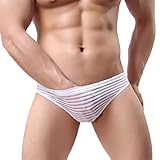 Fulok Mens See Through Stripe Mesh Sexy Low Wasit