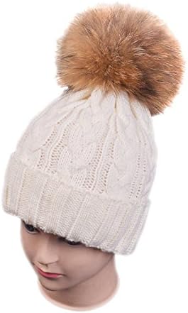 Cuca Dunna Winter Snow Ski Hip Hop Skullies &amp; Beanies Caps Wool Knitted Hat With Large Raccoon Fur Pom Poms for Women Toddler Girl Parent Child Hats