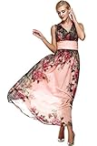 ANGVNS Women Floral Print Chiffon Long Dress with Necklace