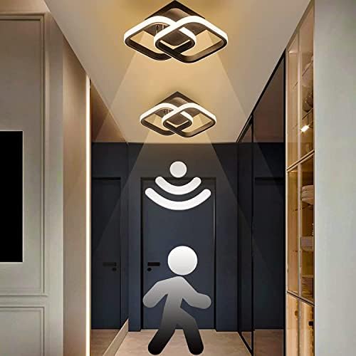 LED Motion Sensor Ceiling Light Indoor, EIDEARAY 22W Warm White 3000K Ceiling Light, Square Design Sensor Light,24*20*9CM，Suitable for Garages, Hallway, Aisle, Porch, Corridor，Entrance，Lof (Black) — image 1