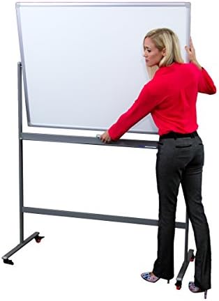 Double Sided Magnetic Mobile Dry Erase Board- Rolling Whiteboard 48” x 36” – Full Rotation, Easy Flip Magnetic Whiteboard