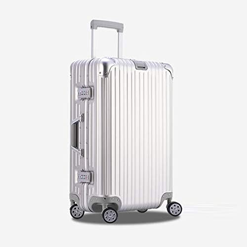 XJRHB Suitcase Carrying Trolley Case - All Metal Aluminum-Magnesium Alloy 4 Wheel Hand Luggage, Silver, 6 Size (Color : Silver, Size : 20 inches)