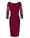 OUGES Women's 3/4 Sleeve Lace Cocktail Party Dress(Wine,XXL)
