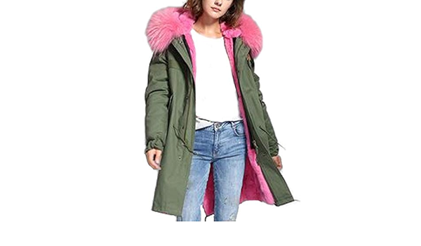 green jacket with pink fur hood
