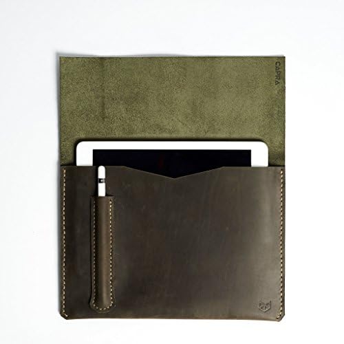 Capra Leather iPad Pro Case for Men, Green New iPad Pro 12.9" inch Sleeve Accessory with Apple Pencil Holder, Handmade Protective Folio Tablet Carrying Bag. Mens Gift
