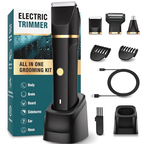 Men's Intimate Shaver, 3-in-1 Nose Hair Trimmer and Razor, Electric with Standing Charging Station, Wet and Dry Use, Razor Men's Intimate Area for Chest Legs Armpit Groin Nose, IPX7