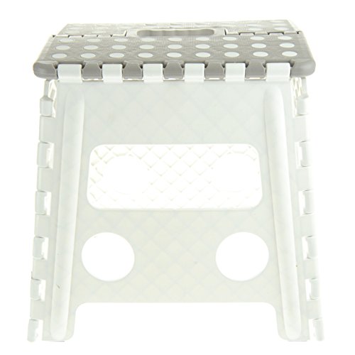 Unity 13" Non-Slip Foldable Step Stool with Carrying Handle - Supports Up To 300LBS - Easy Open - Perfect for Kitchen, Bathroom, Bedroom & More - by Unity (White Grey/ Whit Dots)