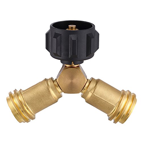 Champs Propane Y Splitter Tee Solid Brass with 1-Male QCC to 2-Female QCC for BBQ Grills, Camping Stoves, Gas Burners