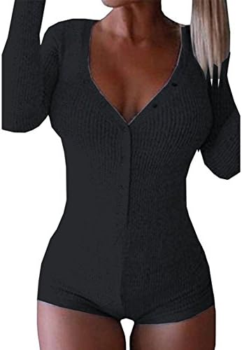 YOOGOG Women's Long Sleeve Bodysuit Polyester Cotton V-Neck Top Leotard Top Jumpsuit