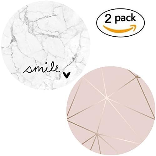 njsaax 2 Pack Stretch Phone Holder Expanding Stand and Grip for Smartphones and Tablets - White Marble Black Smile Heart and Rose Gold