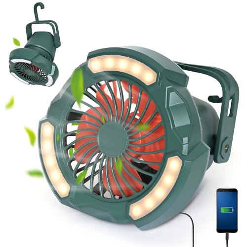Photo 1 of Faithorse Portable Camping Fan with LED Lantern, Battery Operated Powered Fan with Hang Hook, Mobile Power Bank, 180°Head Rotation, Rechargeable for Picnic, Barbecue, Fishing, Travel, Home(Green)