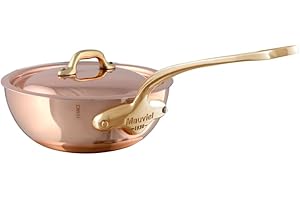 Mauviel M'Heritage 150 B Copper Chef Pan With Lid and Brass Handle, 2.1-Qt
