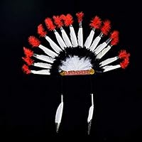 Centeraly Artificial Indian Feather Headdress Hat Stylish Decorative Accessories Cosplay Thanksgiving Halloween
