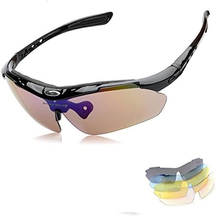 New Polarized Sports Sunglasses for Men Women Cycling Running Driving Fishing Golf Baseball with 5 Interchangeable Lenses, TR90 Superlight Frame (Black, 5 colors)