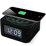 Homtime Wireless Charging Alarm Clock Radio Bluetooth Speaker for Bedrooms,Wireless Charger for iPhone X,Snooze,4 Dimmer,USB Charger Port,Hands-Free,Black