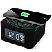 Homtime Wireless Charging Alarm Clock Radio Bluetooth Speaker for Bedrooms,Wireless Charger for iPhone X,Snooze,4 Dimmer,USB Charger Port,Hands-Free,Black