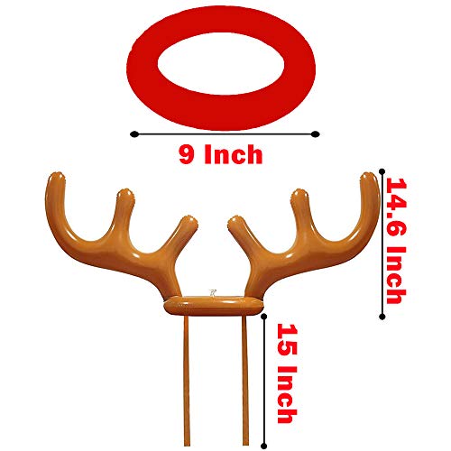 MeiGuiSha Inflatable Reindeer, 2 Pack Inflatable Reindeer Antler Ring Toss Game for Christmas Party (4 red Rings,4 Green Rings)