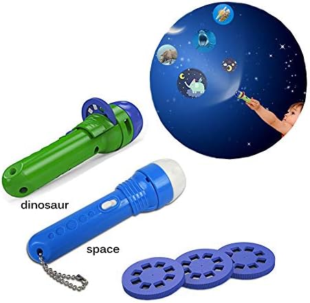 JAYSLE Baby Bedtime Story Toys Children's Projector Story Flashlight Early Educational Toy Dinosaur and Space Torch 1 Set of 2pcs