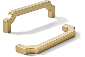 khtumeware 2-Pack 4 Inch Square Brushed Gold Cabinet Pulls, Solid Satin Gold Zinc Alloy Heavy-Duty Handles for Kitchen/Bathroom Cabinets, Drawers & Cupboards (4 Inch Center to Center)