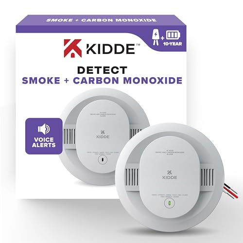 Kidde Smoke and Carbon Monoxide Detector, Hardwired with 10-Year Battery Backup, Voice Alerts, LED Status Lights, Interconnected, 85 dB Alarm, 5 inches Kidde Smoke and Carbon Monoxide Detector, Hardwired with 10-Year Battery Backup, Voice Alerts, LED Status Lights, Interconnected, 85 dB Alarm, 5 inches