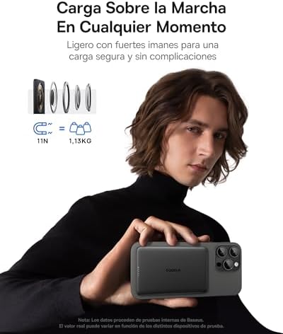 Power Bank Picogo AM41, Powerbank Ultra Slim 5000mAh Magsafe, PD 20W Carregamento Rápido, Portátil, Mini Bateria Magnética Externa com Cabo USB C para iPhone 17/16/15/14/13/12, Preto