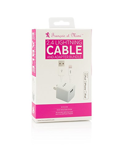 Francois et Mimi, Apple MFI Certified Lightning 2.4A 12W Wall Charger with 2 Foot Long Lightning USB Cable for iPhone 5 5s 6s 7 7s Plus