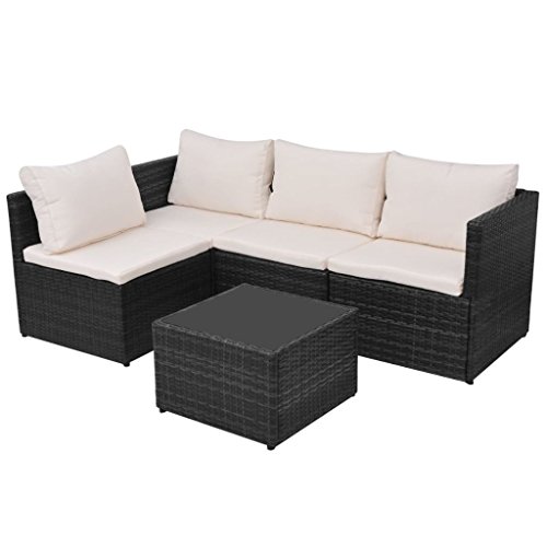 Festnight 5 Piece Outdoor Garden Patio Sectional Sofa Set with Glass Coffee Table Poly Rattan