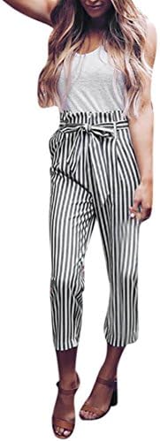 FORUU Pants for Womens, High Waist Harem Bowtie Elastic Striped Casual Work Office Trousers
