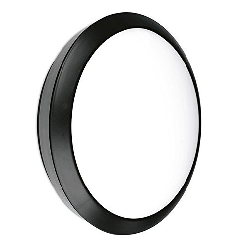 UKEW 16W LED Bulkhead Light - Photocell Dusk Till Dawn Sensor Wall Ceiling IP66 Waterproof Black Case Frosted Opal Cover