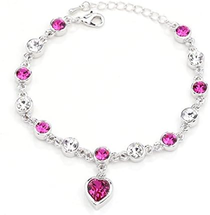 Rolove White Gold Plated Romantic Heart-shaped Chain Bracelet with Bling Glitter Colorful Crystal Rhinestones for Couple with Flexible Buckle[Adjustable]