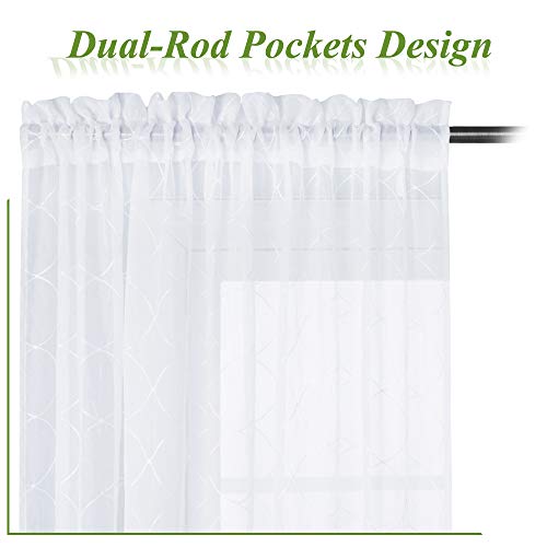 image for NICETOWN Diamond Embroidery Sheer Curtains - White Geometric Embroider
