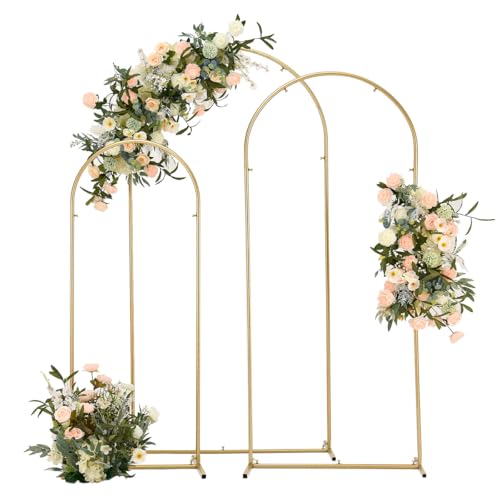 Vincidern Wedding Arch Backdrop Stand 6.6FT, 5.9FT, 4.9FT Set of 3,Metal Arch Backdrop Stand for Wedding Ceremony Baby Shower, Outdoor Indoor Birthday Party, Garden Floral Balloon Arch Decoration,Gold
