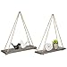 MyGift 17-Inch Rustic Gray Wood Rope-Hanging Floating Shelves, Set of 2