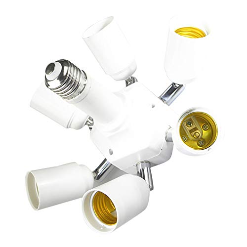 CACT CactusAngui 360 Degree Rotated 6 E26 Lamp Adapter Socket LED Light Bulb Holder Base Splitter White - Thumbnail 2
