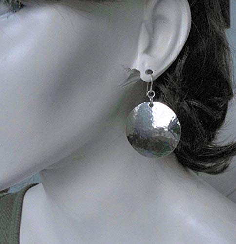 Hammered Silver Disc Earrings in Medium Large
