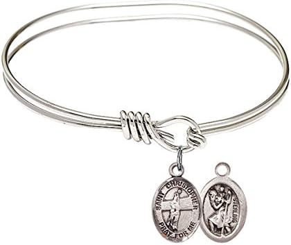 St. Christopher Volleyball Charm On A Child Sized 5 3/4 Inch Oval Eye Hook Bangle Bracelet