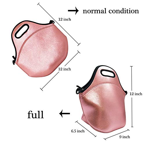 Neoprene Insulated Lunch bag, Lunch tote Boxes Bags for Kids Women Men Kids Children Work Office School Picnic Travel (Rose Gold)