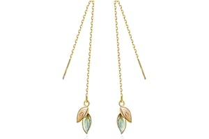 Reffeer Solid 925 Sterling Silver Leaf Chain Dangle Earrings for Women Teen Girls Leaf Dangle Drop Earrings Threader Tassel