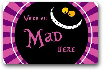 Alice in Wonderland We're all mad here Cheshire Cat Smile Face Doormat Outdoor Indoor Floor Mat 23.6 x15.7 Inch