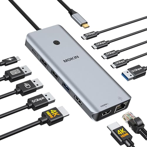 Laptop Docking Station Dual Monitor, USB C Hub mit 2 HDMI, RJ45 Ethernet, 5 Gbps USB C/A, 100W PD für Dell/HP/Lenovo - MOKiN
