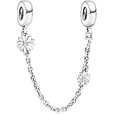 PANDORA Daisy Flower Safety Chain Charm - Compatible with PANDORA Moments - Gift for Her - Made with Sterling Silver & Cubic Zirconia - with Gift Box
